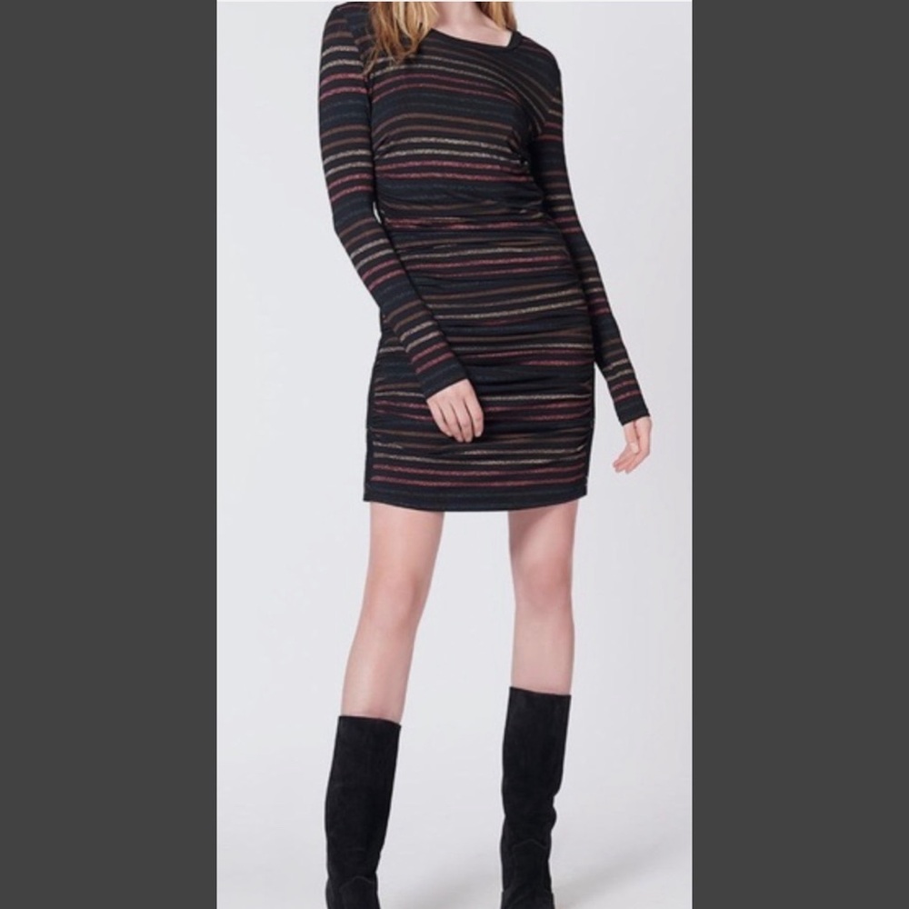 #1646 Veronica Beard Daphne Black Metallic Striped Dress Small